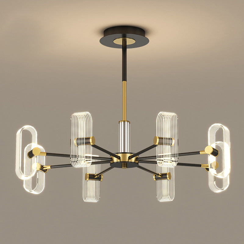 Colgante de techo de lámpara de araña moderno con sombra acrílica para comedor en negro y dorado