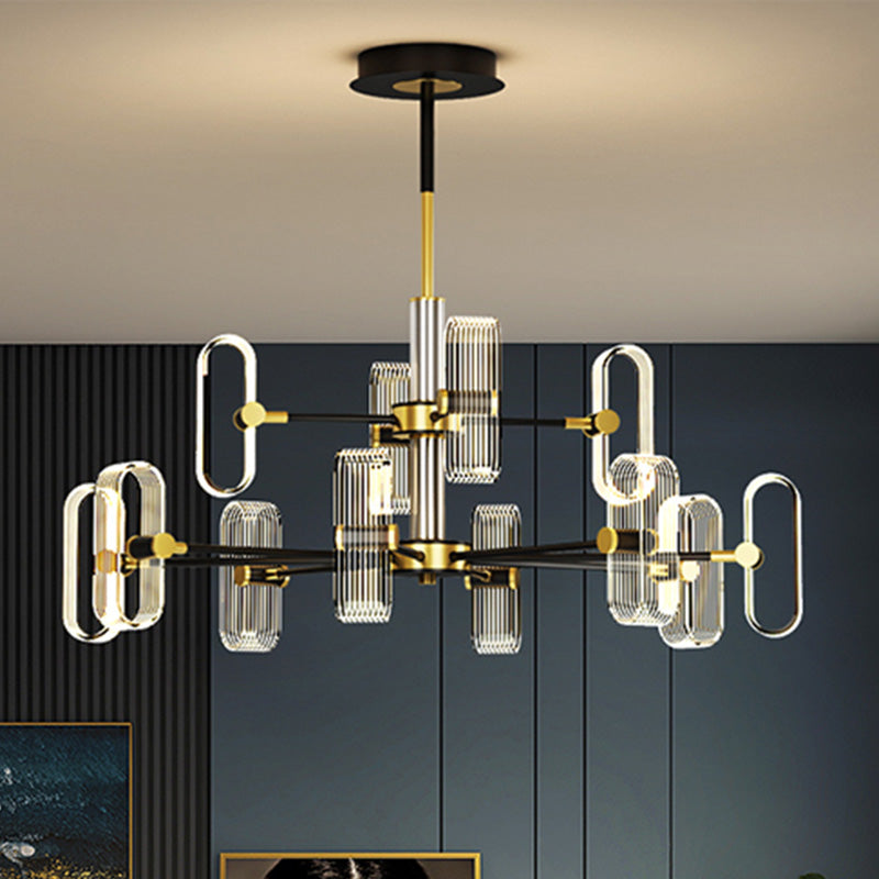 Colgante de techo de lámpara de araña moderno con sombra acrílica para comedor en negro y dorado