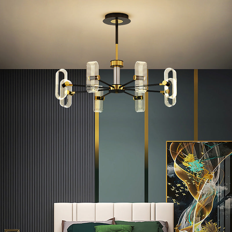 Colgante de techo de lámpara de araña moderno con sombra acrílica para comedor en negro y dorado