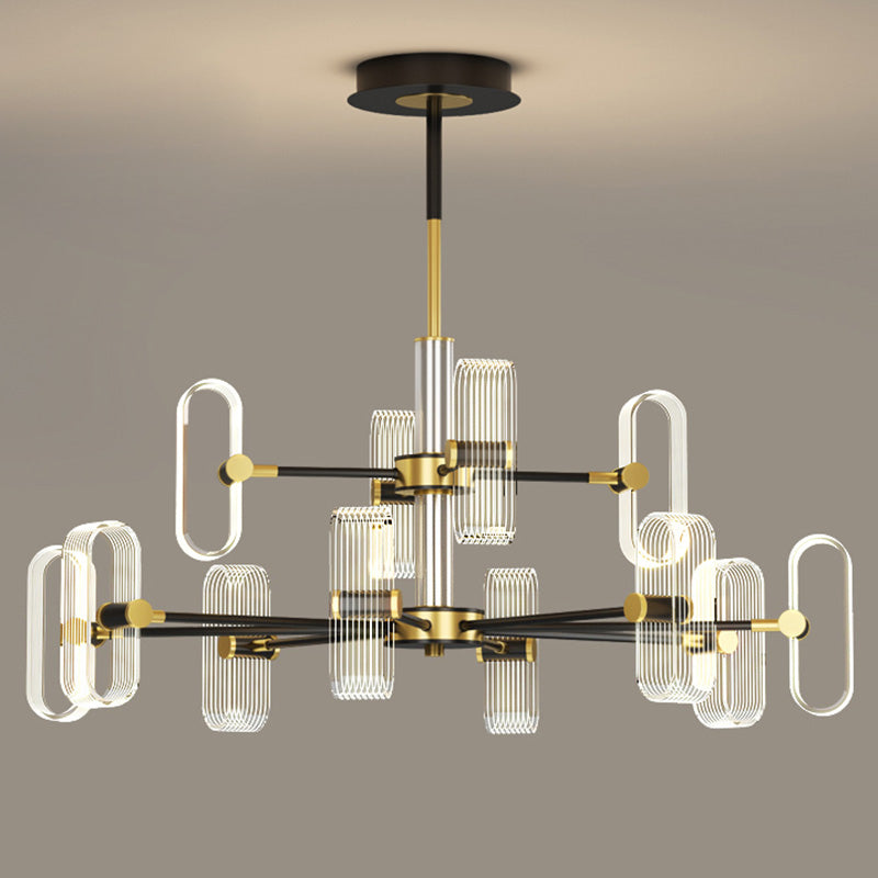 Colgante de techo de lámpara de araña moderno con sombra acrílica para comedor en negro y dorado