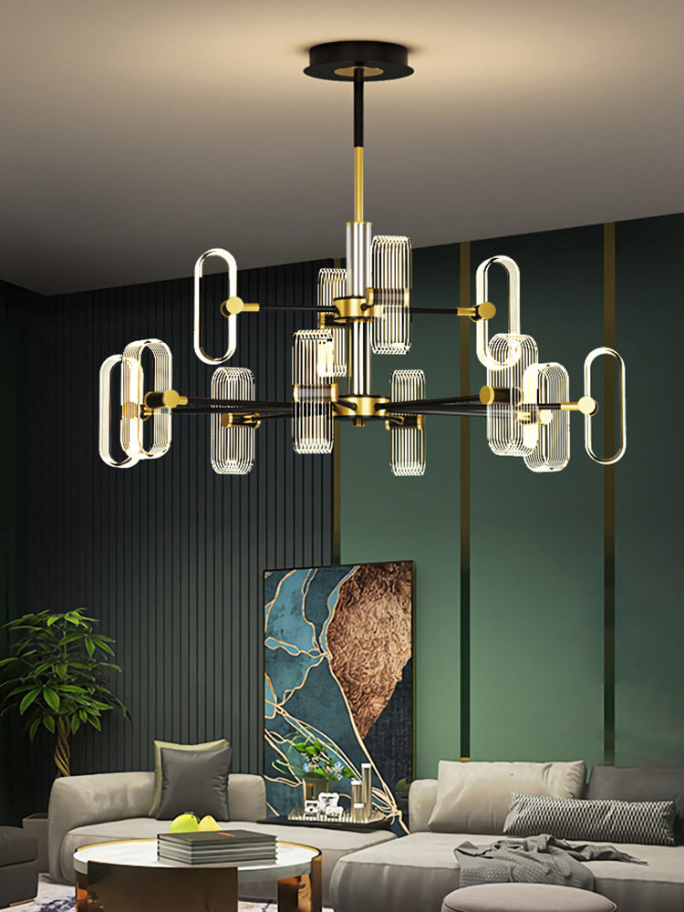 Colgante de techo de lámpara de araña moderno con sombra acrílica para comedor en negro y dorado