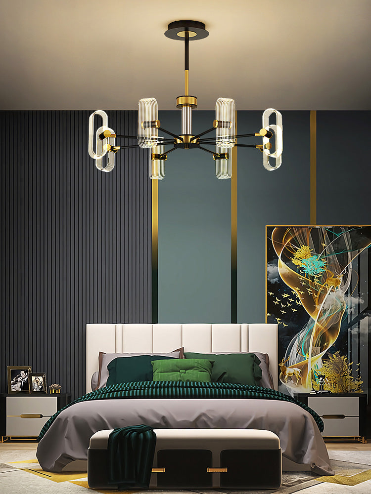 Colgante de techo de lámpara de araña moderno con sombra acrílica para comedor en negro y dorado