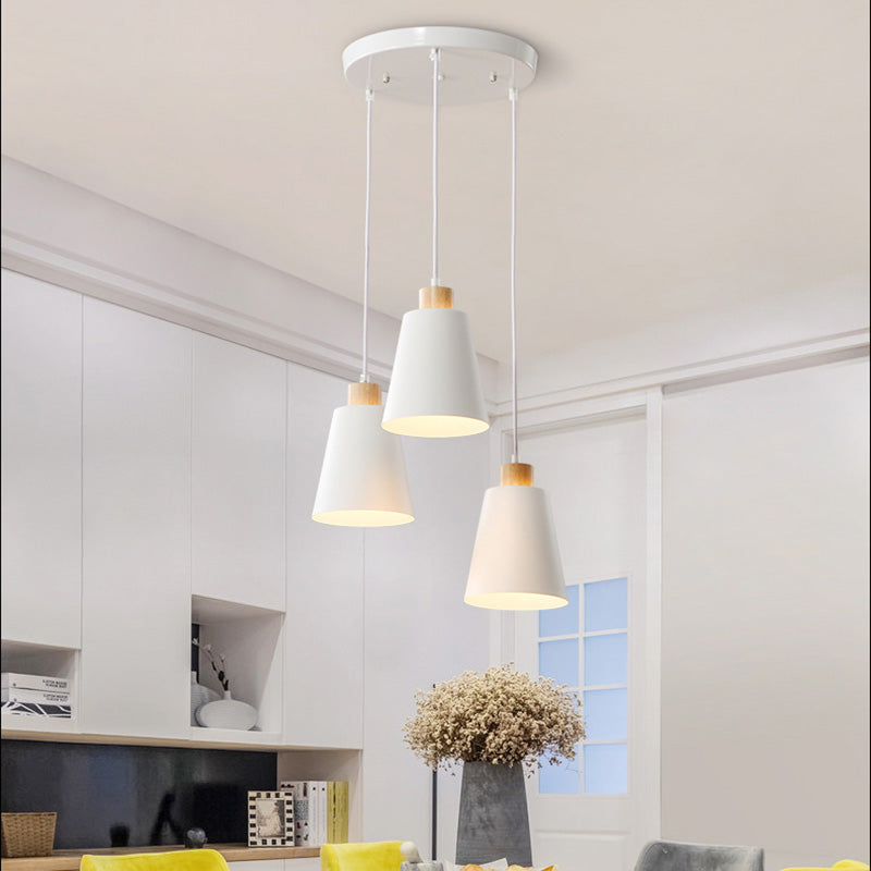 Conical Dinning Room Hanging Ceiling Light Wood Minimalist Style Hanging Lamp Kit