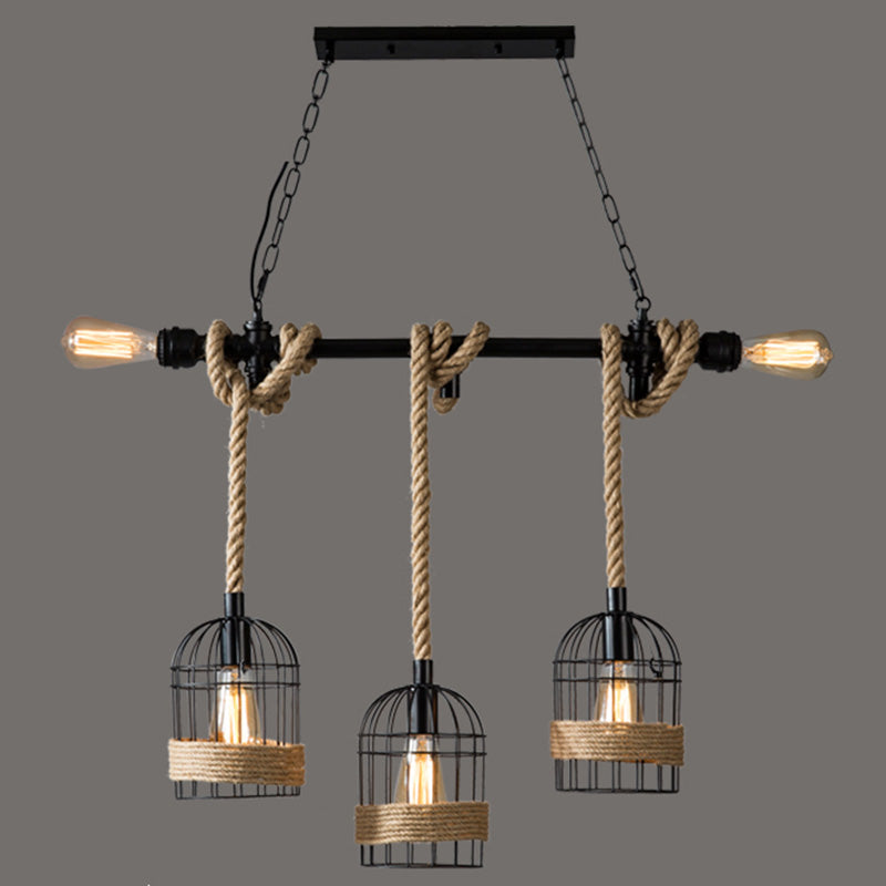 Birdcage Island Chandelier Lights Industrial Rope Chandelier Lighting Fixtures for Dining Table
