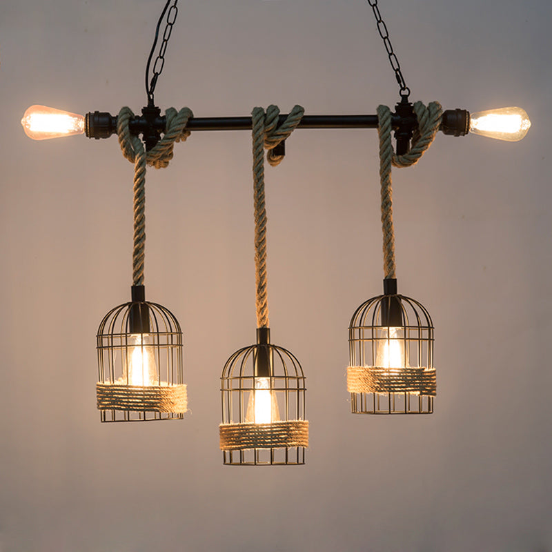 Birdcage Island Chandelier Lights Industrial Rope Chandelier Lighting Fixtures for Dining Table