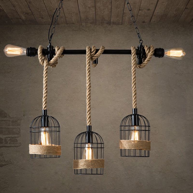 Birdcage Island Chandelier Lights Industrial Rope Chandelier Lighting Fixtures for Dining Table