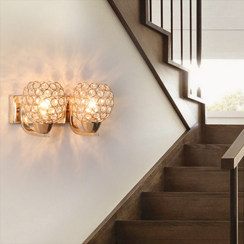 Globe Sconce Lamp Contemporary Crystal 2-Light Bedroom Wall Mount Light