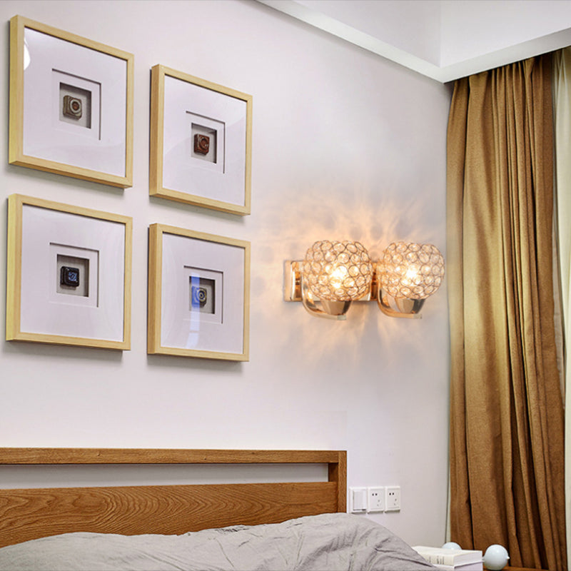 Globe Sconce Lamp Contemporary Crystal 2-Light Bedroom Wall Mount Light