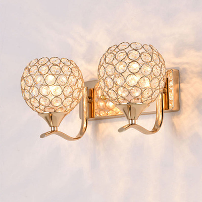 Globe Sconce Lamp Contemporary Crystal 2-Light Bedroom Wall Mount Light