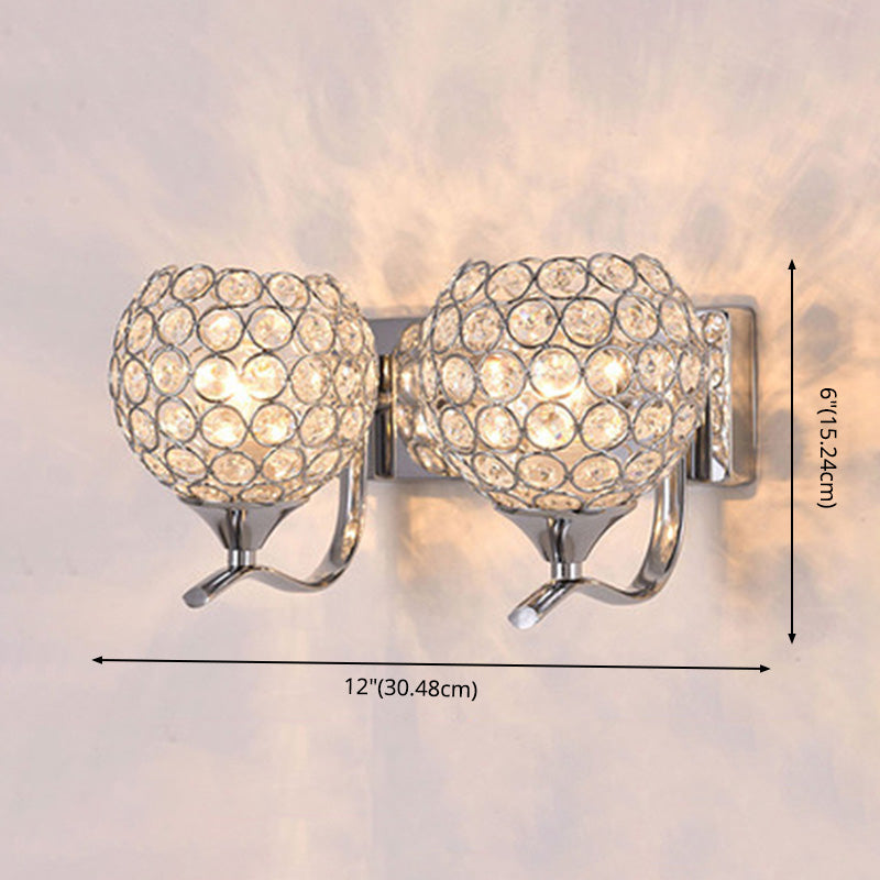 Globe Sconce Lamp Contemporary Crystal 2-Light Bedroom Wall Mount Light