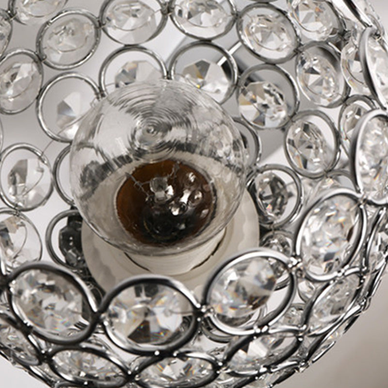 Silver Globe Wall Mounted Light Modern 2-Head Crystal Wall Sconce for Living Room