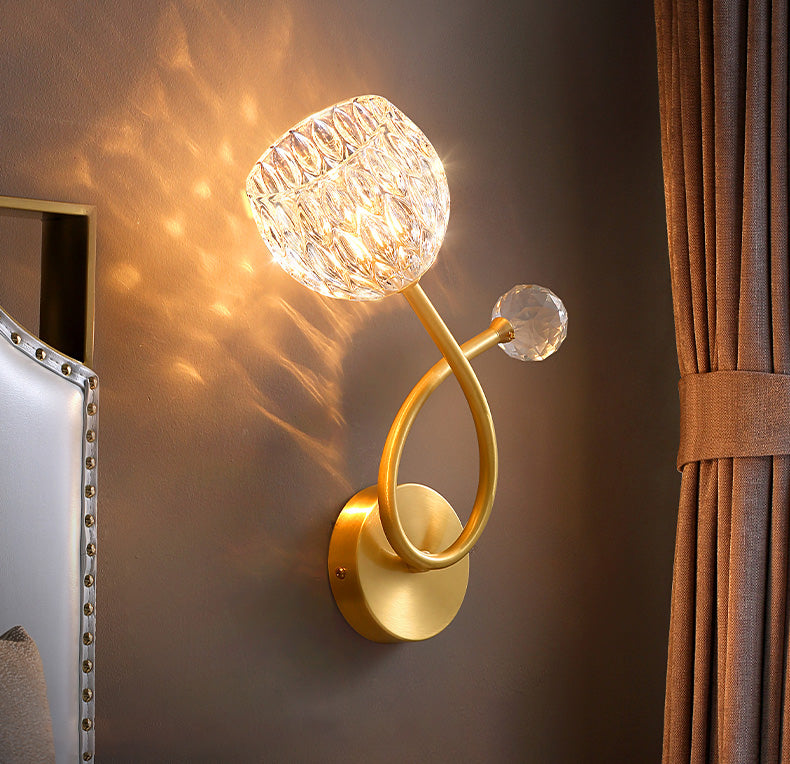 Brass Ball Shaped Wall Lighting Modern 1 Bulb Crystal Wall Mount Lamp for Bedroom