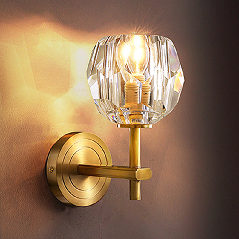 Brass Ball Shaped Wall Lighting Modern 1 Bulb Crystal Wall Mount Lamp for Bedroom