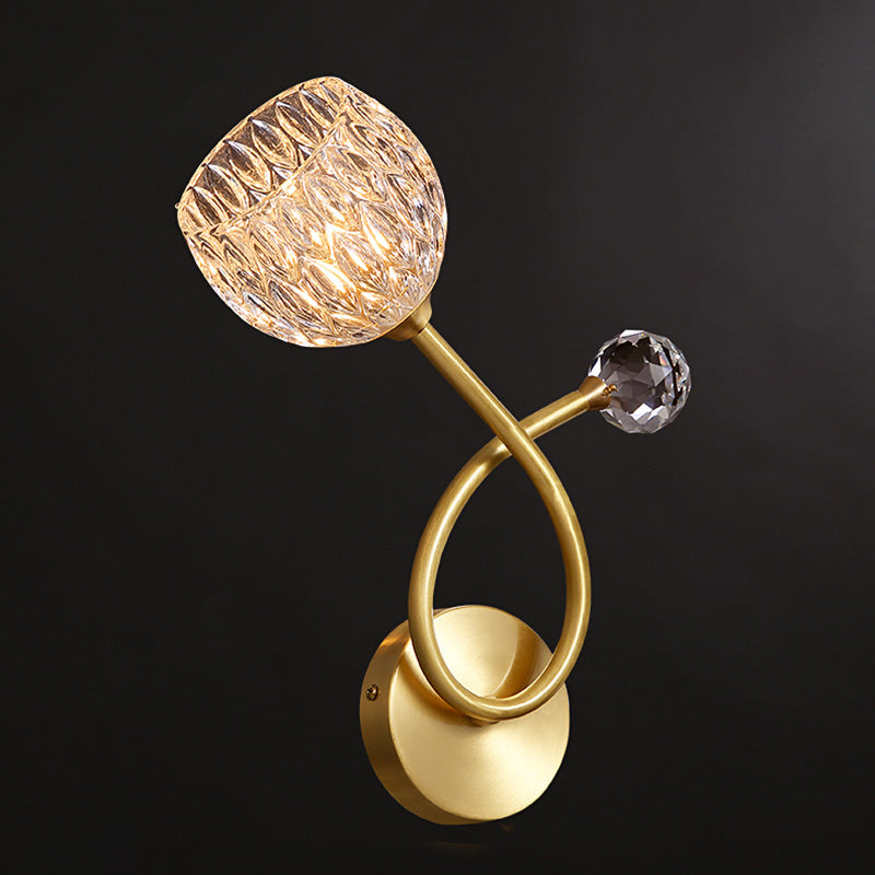 Brass Ball Shaped Wall Lighting Modern 1 Bulb Crystal Wall Mount Lamp for Bedroom