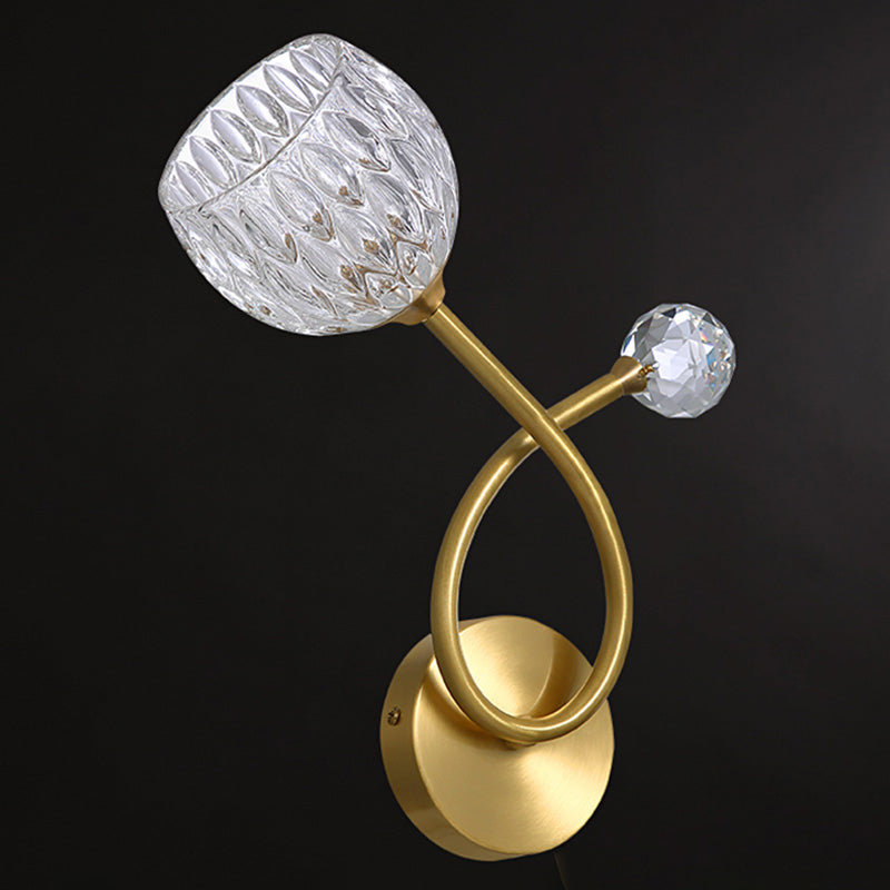 Brass Ball Shaped Wall Lighting Modern 1 Bulb Crystal Wall Mount Lamp for Bedroom