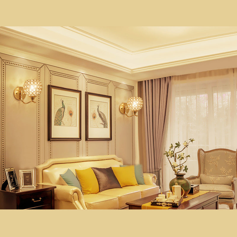 Gouden kristallen kogelwand SCONCE LICHTING Minimalistisch 1-licht muur gemonteerd licht voor woonkamer