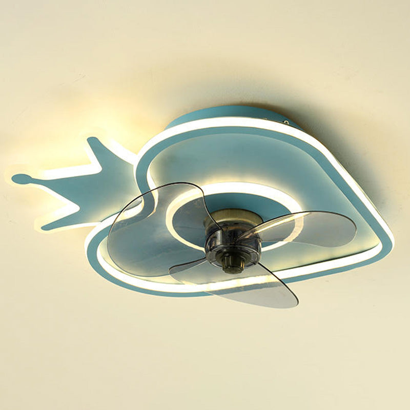Strawberry Semi Flush Mount Light Cartoon Acrylic Bedroom Ceiling Fan Lamp