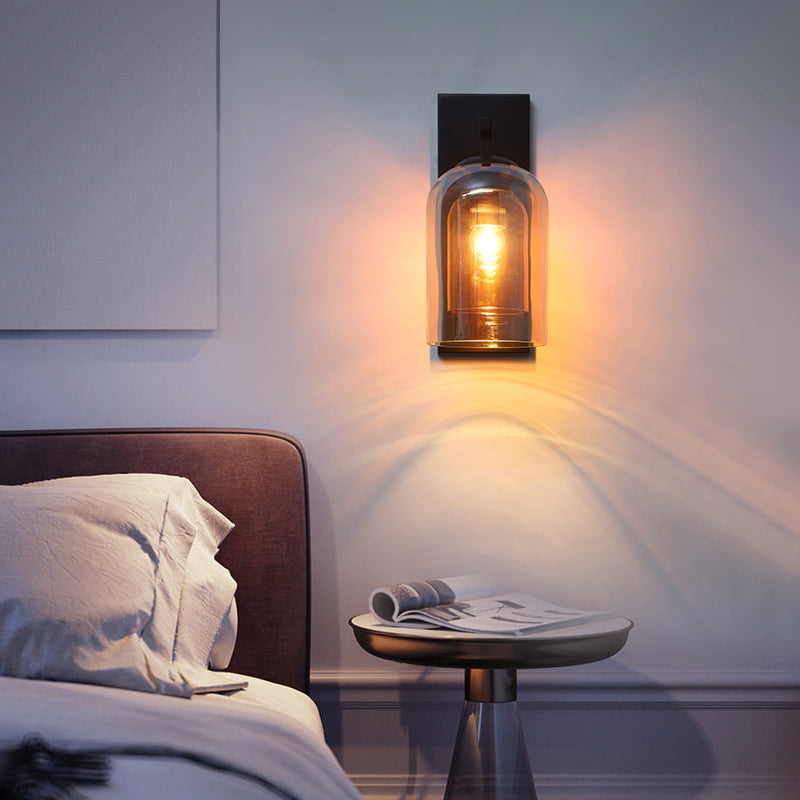 Contemporary Style Shaded Wall Lighting Fixture Glass Bedroom Wall Sconce Lighting
