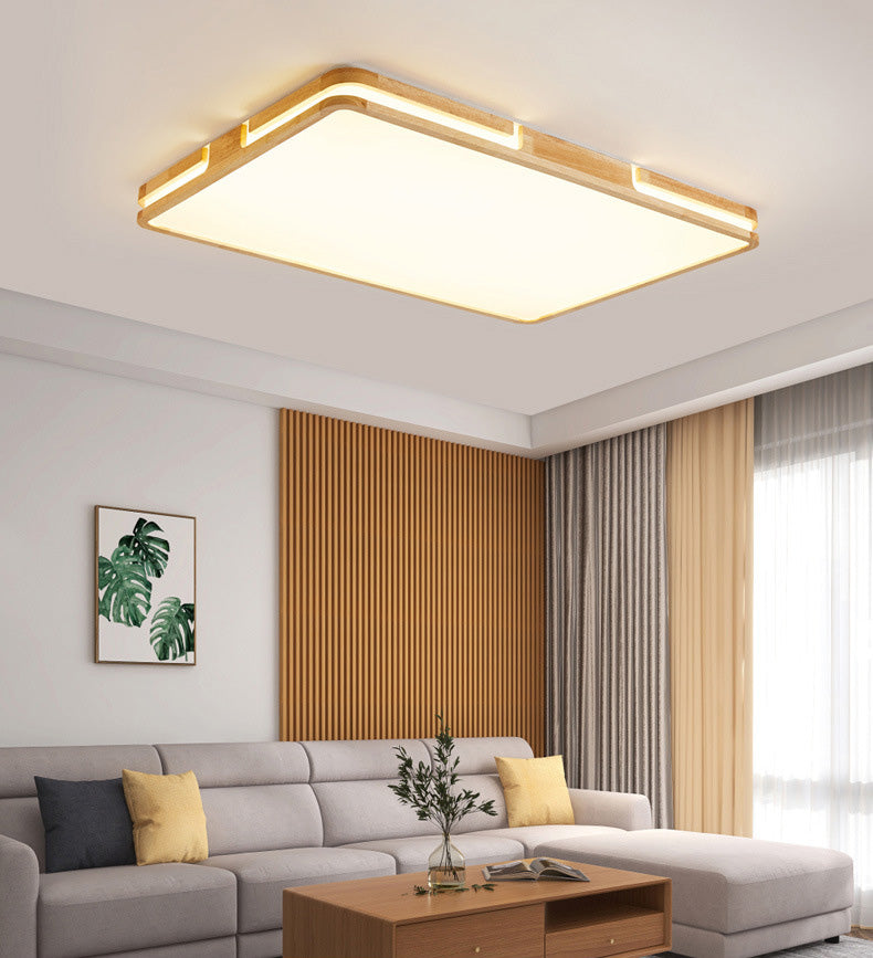 Square Flush Mount Ceiling Light Fixtures with Wood Art for Living Room