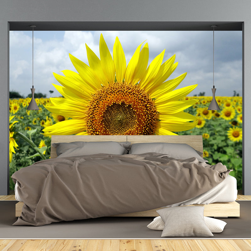 Blooming Sunflower Wall Mural Moisture Resistant Wall Decor for Bedroom
