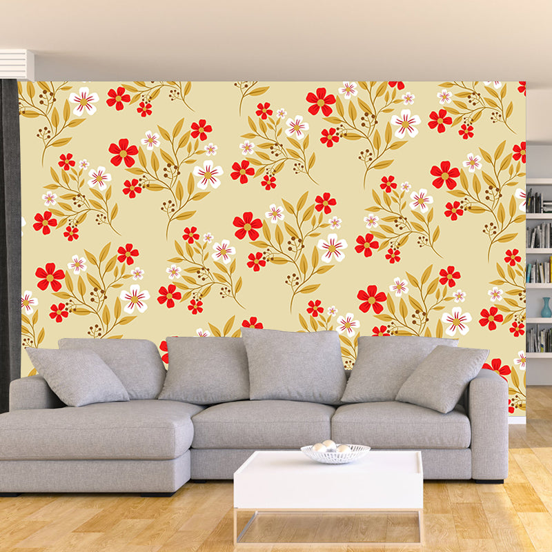 Plant Illustration Wallpaper Mural Water-Proof Living Room Wall Decoration