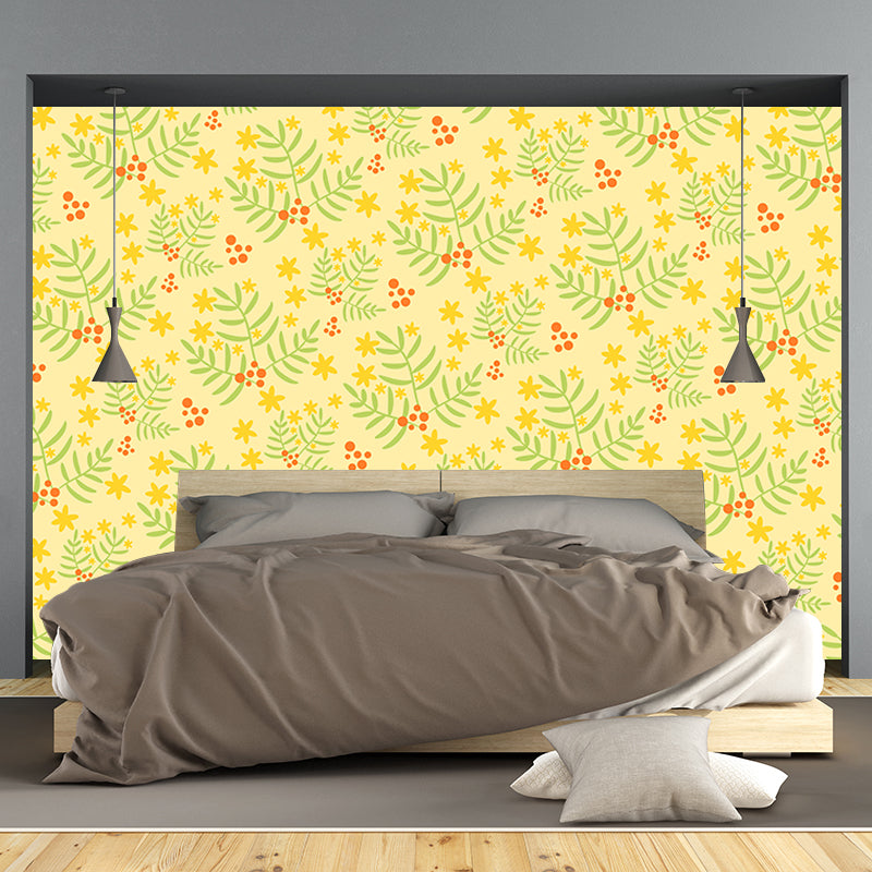 Plant Illustration Wallpaper Mural Water-Proof Living Room Wall Decoration