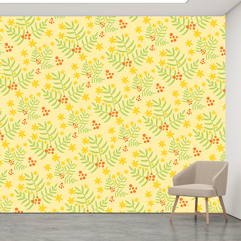 Plant Illustration Wallpaper Mural Water-Proof Living Room Wall Decoration