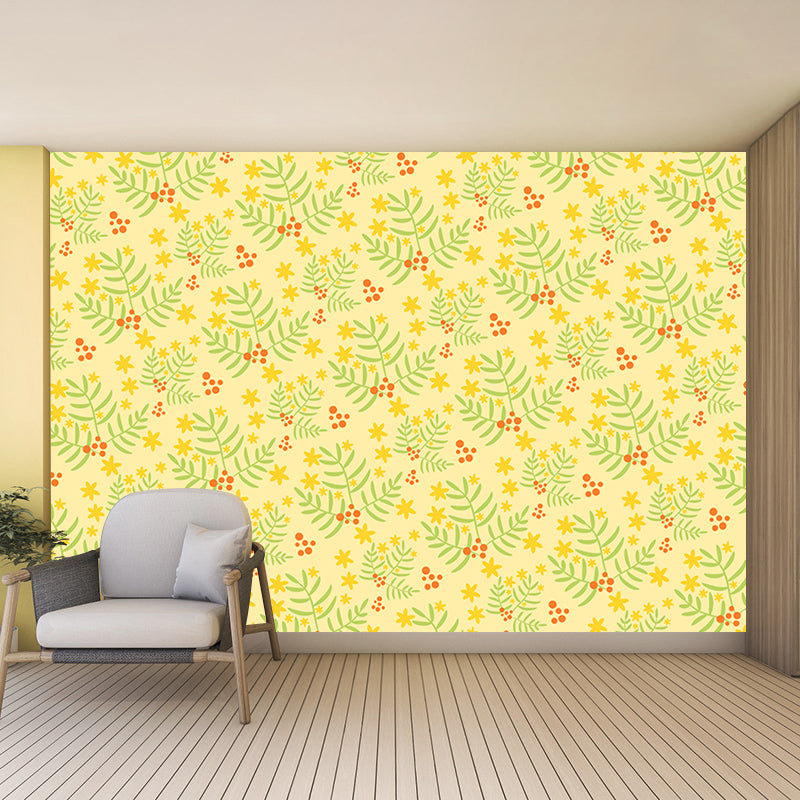 Plant Illustration Wallpaper Mural Water-Proof Living Room Wall Decoration