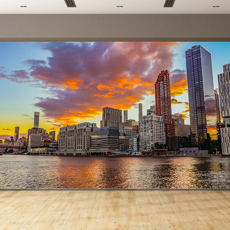 Developed City Wall Mural Decal for Meeting Room Stain Resistant, Personalized Size