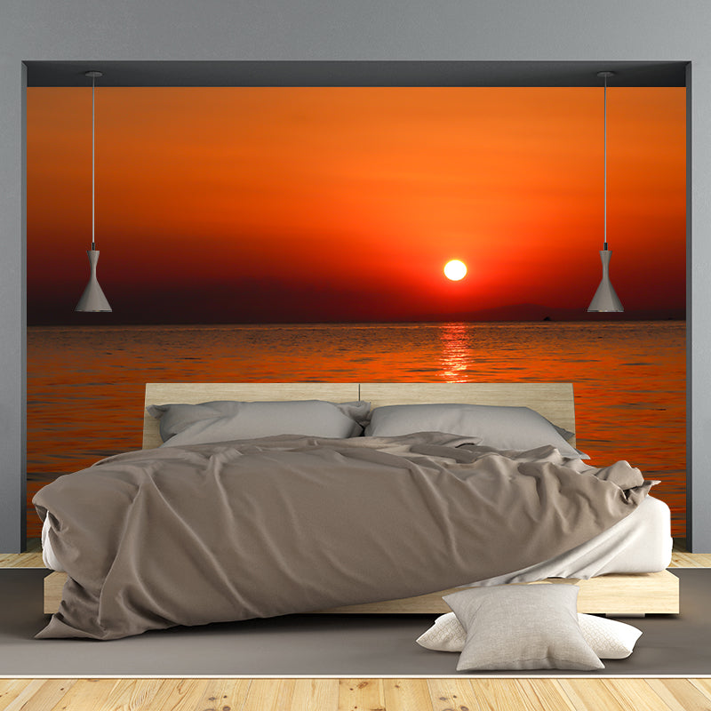 Sunrise And Sunset Wall Mural in Orange Living Room Wall Decor, Moisture Resistant