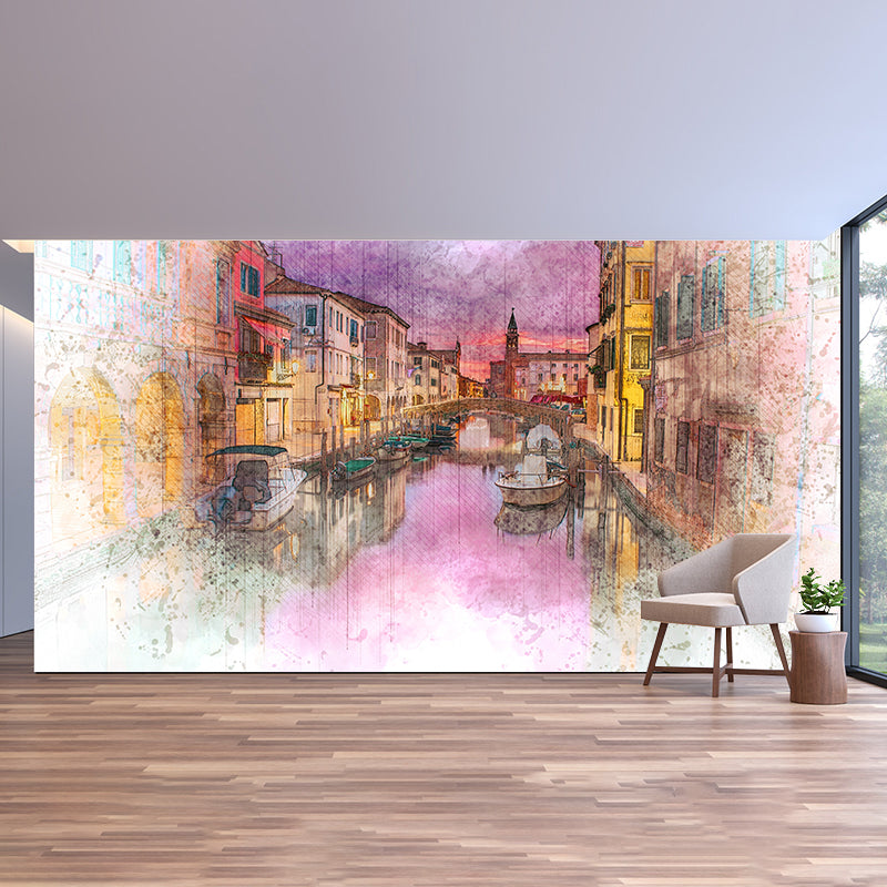 City Illustration Wall Mural Decal for Meeting Room, Moisture Resistant