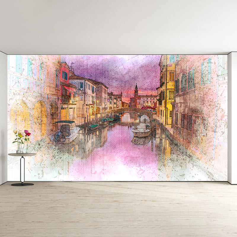 City Illustration Wall Mural Decal for Meeting Room, Moisture Resistant
