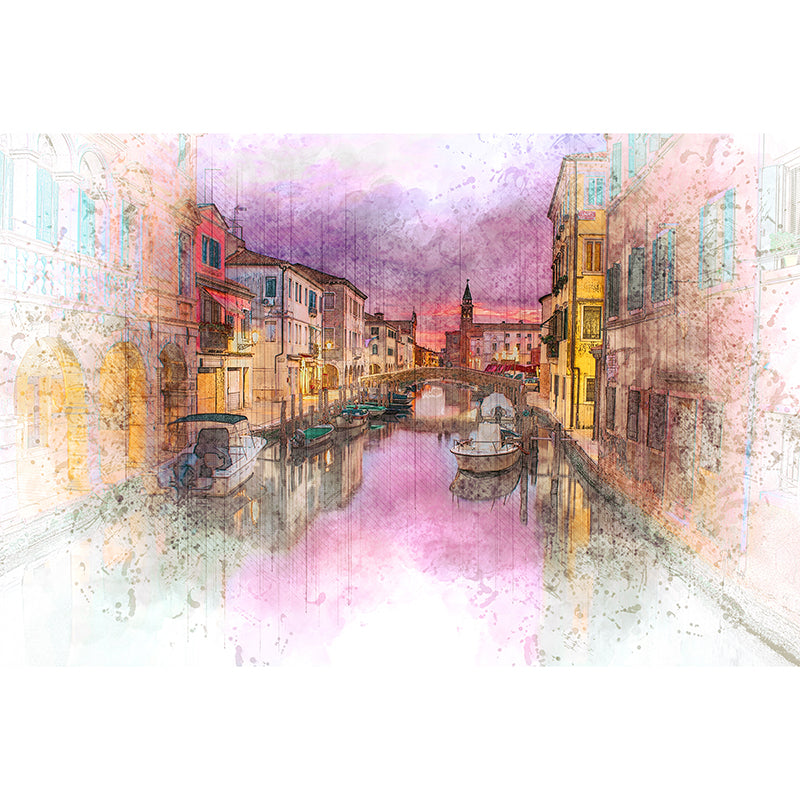 City Illustration Wall Mural Decal for Meeting Room, Moisture Resistant