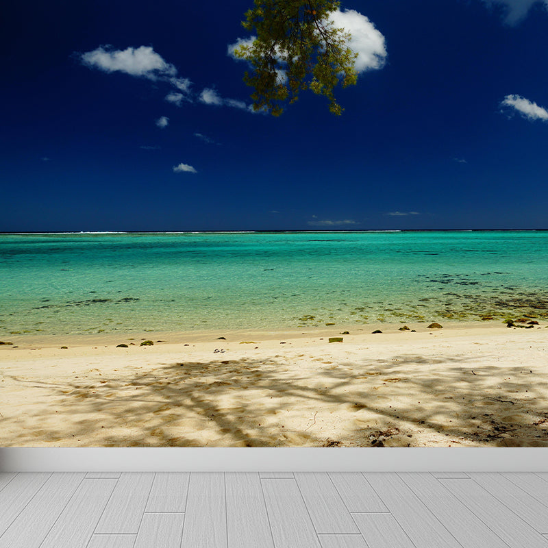 Indian Ocean Mural Nature Scenery Wall Covering in Light Color for Bathroom