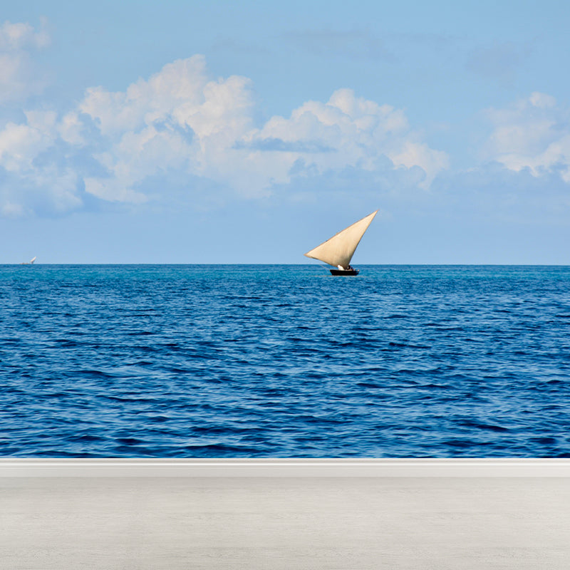 Indian Ocean Mural Nature Scenery Wall Covering in Light Color for Bathroom