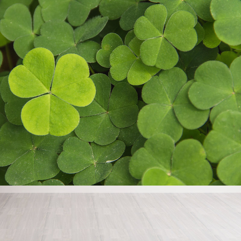 Contemporary Green Plant Wall Mural with Clover Pattern for Bar Decoration