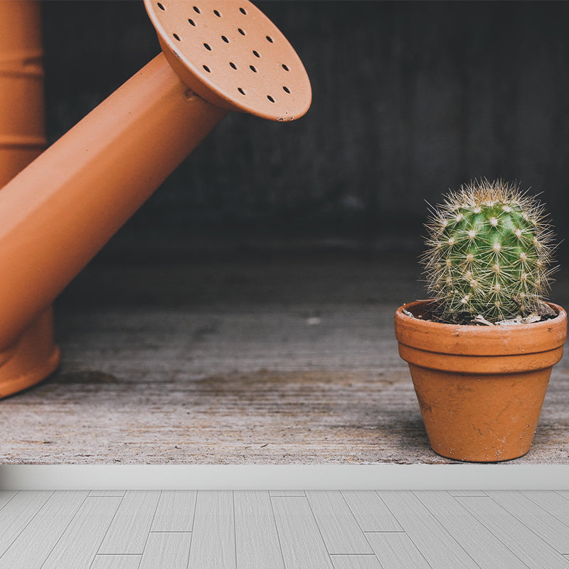 Modern Green Plant Wall Mural with Potted Cactus Pattern for Bar Decoration