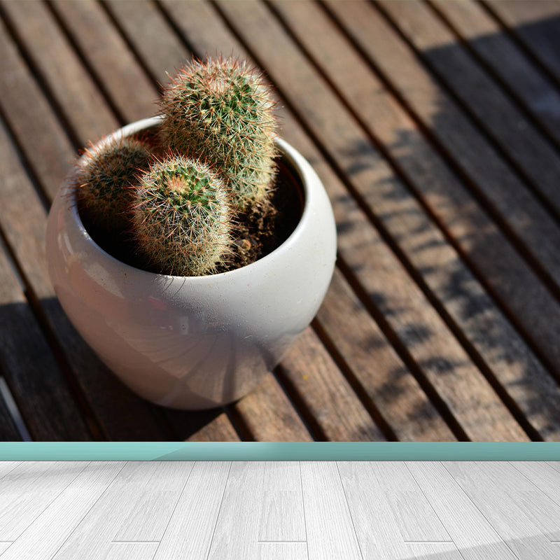 Modern Green Plant Wall Mural with Potted Cactus Pattern for Bar Decoration