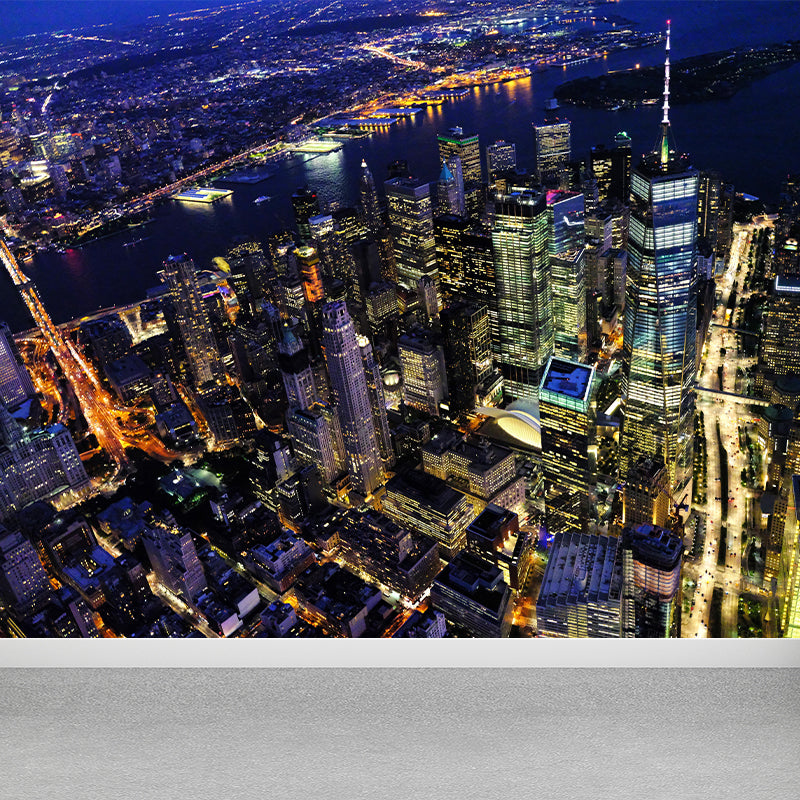 City Night View Mural Wallpaper Mildew Resistant Wall Covering for Meeting Room Decoration