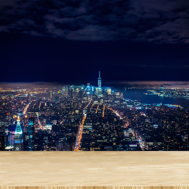 City Night View Mural Wallpaper Mildew Resistant Wall Covering for Meeting Room Decoration