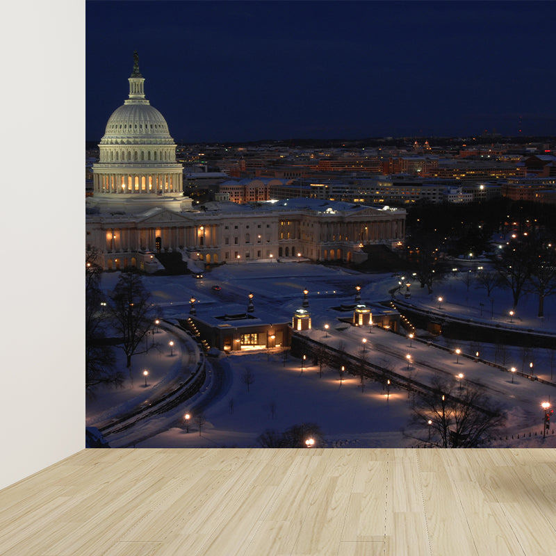 City Night View Mural Wallpaper Mildew Resistant Wall Covering for Meeting Room Decoration