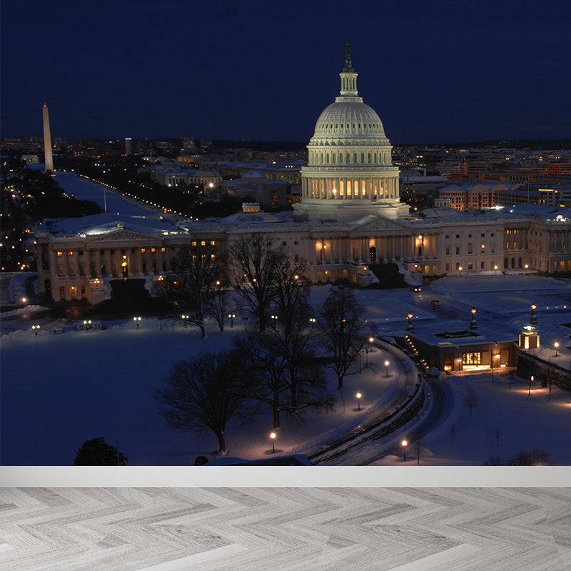 City Night View Mural Wallpaper Mildew Resistant Wall Covering for Meeting Room Decoration