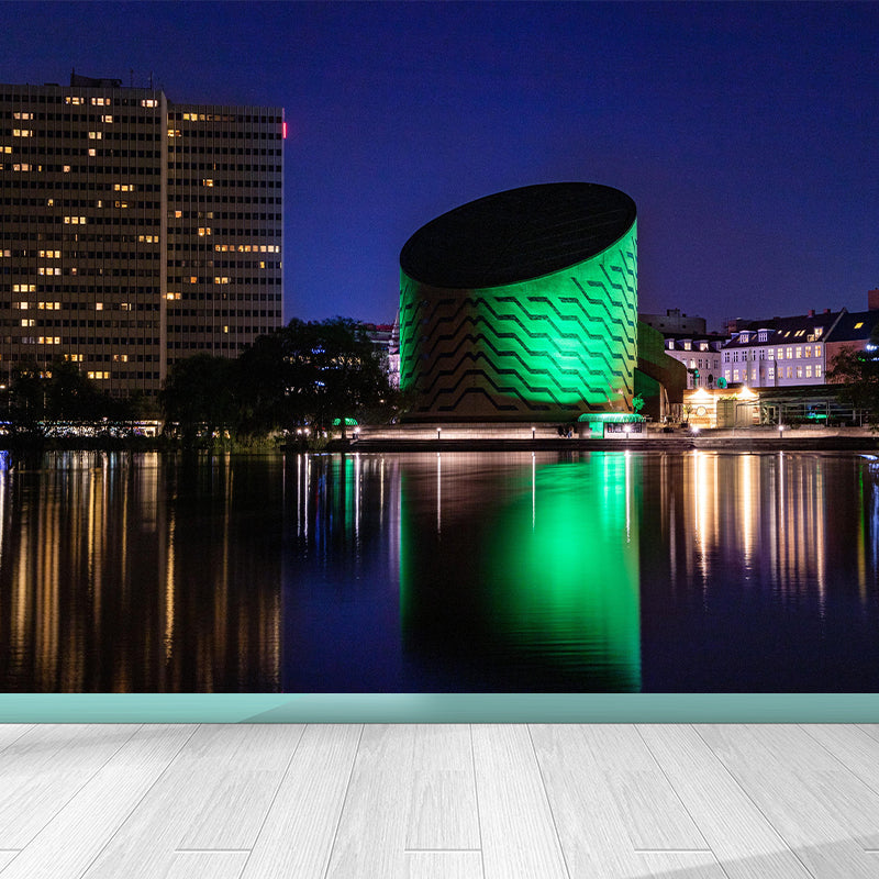 City Night View Mural Wallpaper Mildew Resistant Wall Covering for Meeting Room Decoration