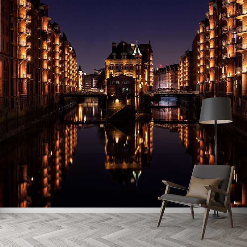 City View Mural Wallpaper Mildew Resistant Wall Covering for Meeting Room Decoration