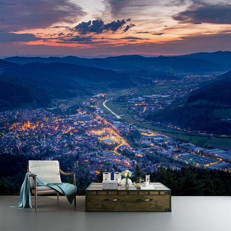 City View Mural Wallpaper Mildew Resistant Wall Covering for Meeting Room Decoration