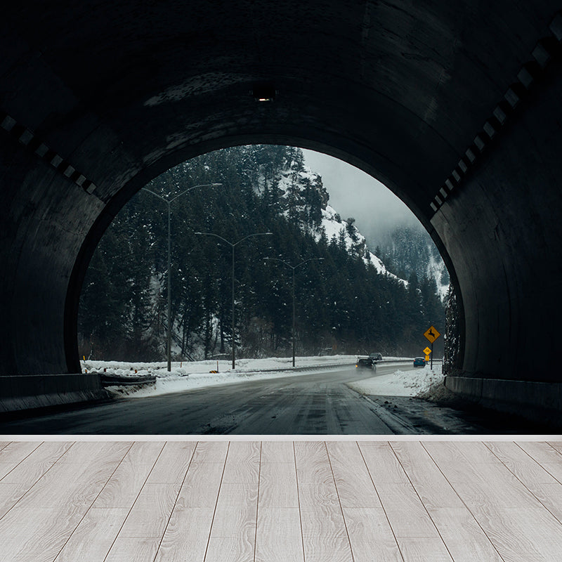 Long Tunnel Mural Contemporary Style Mildew Resistant Wall Covering for Fireplace