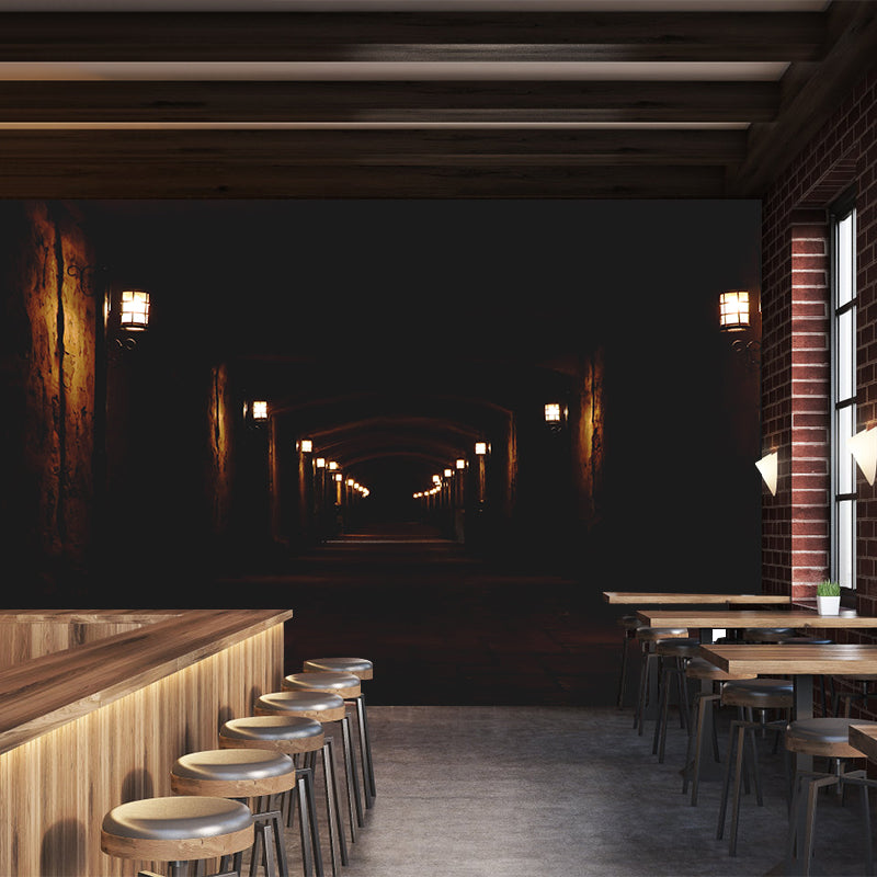 Mysterious Tunnel Mural Contemporary Mildew Resistant Wall Covering for Decoration