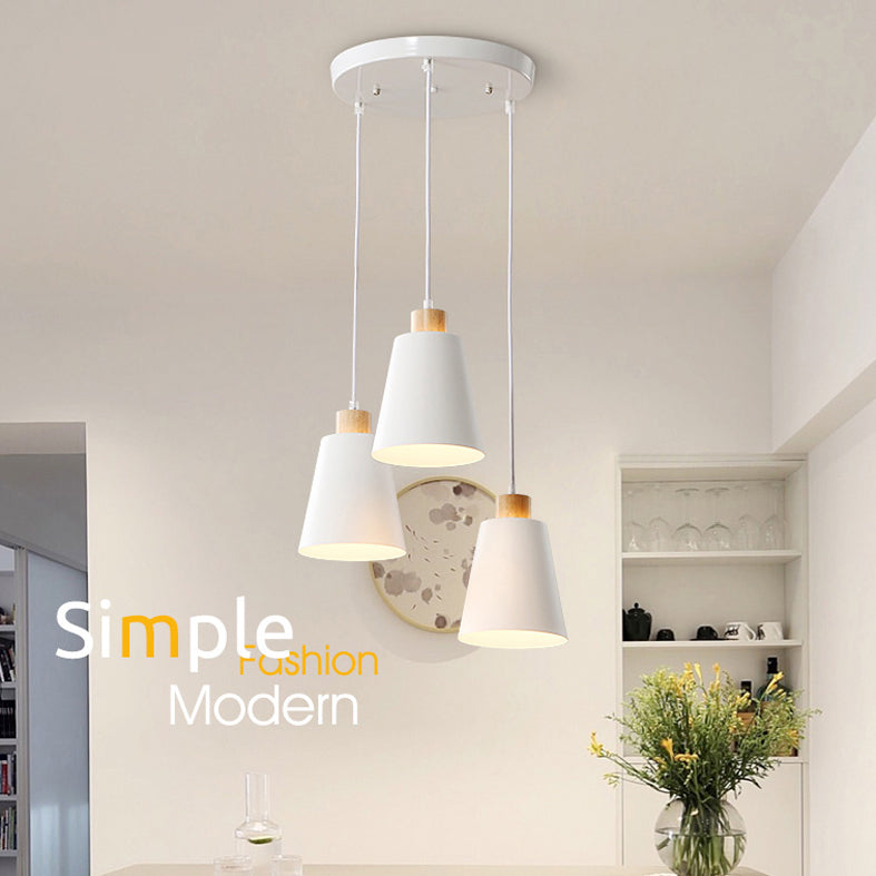 Conical Dinning Room Hanging Ceiling Light Wood Minimalist Style Hanging Lamp Kit