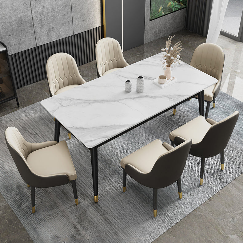 Contemporary Fixed Faux Marble Dining Room Table with 4 Black Metallic Legs Kitchen Dining Set