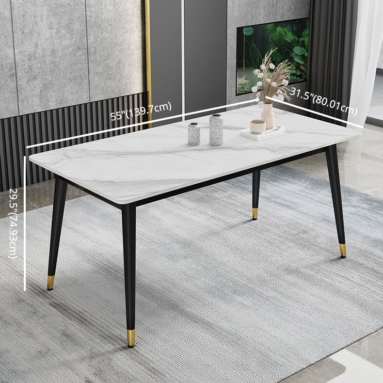 Contemporary Fixed Faux Marble Dining Room Table with 4 Black Metallic Legs Kitchen Dining Set